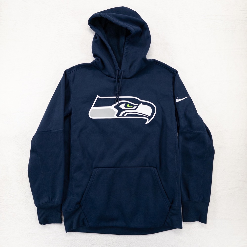 Nike Mens Seattle Seahawks Hoodie Size M Navy Blue Dri-FIT NFL Pullover Logo